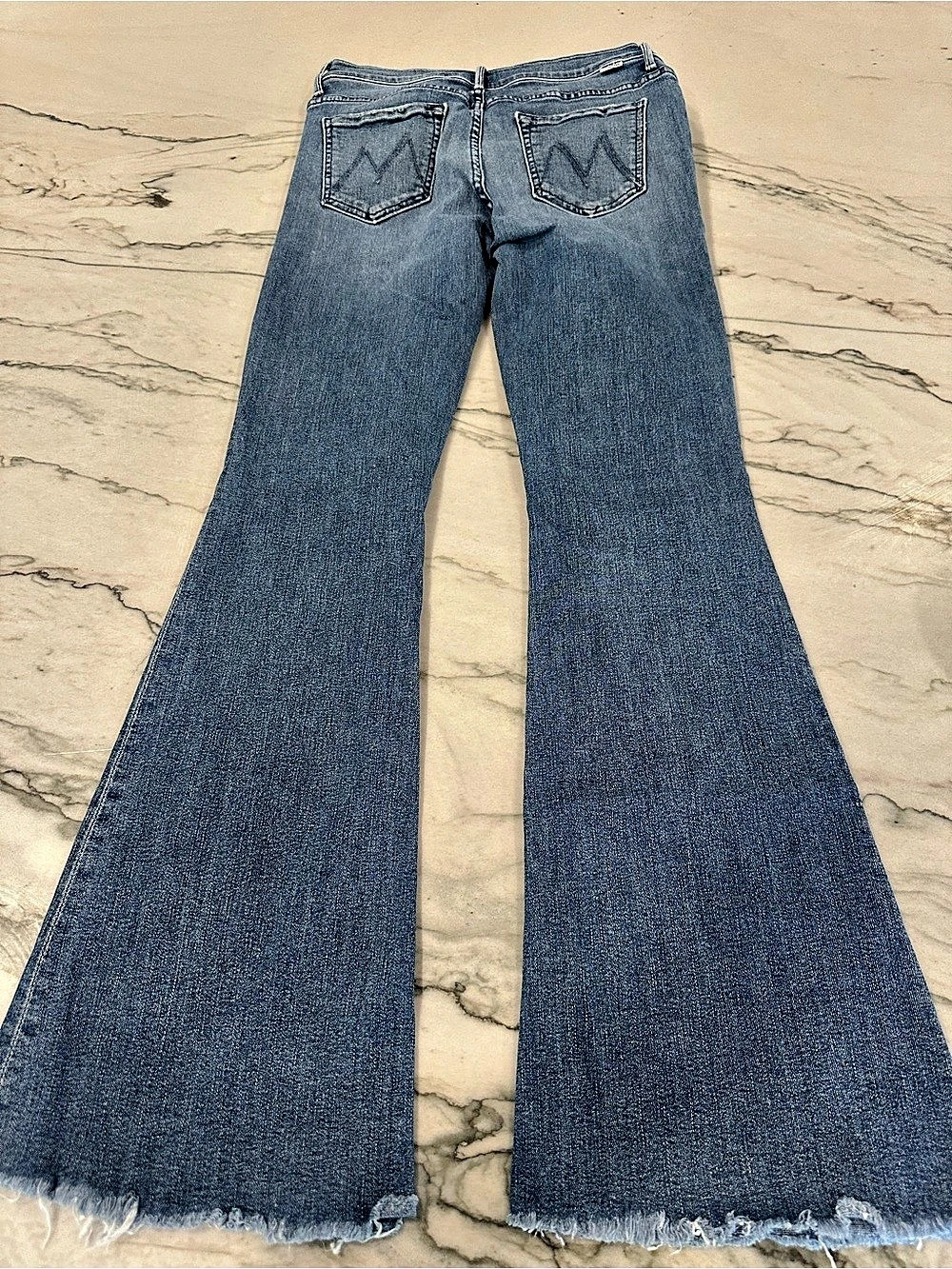 Mother The Weekender Fray Flare Jeans in Blue Waist 28